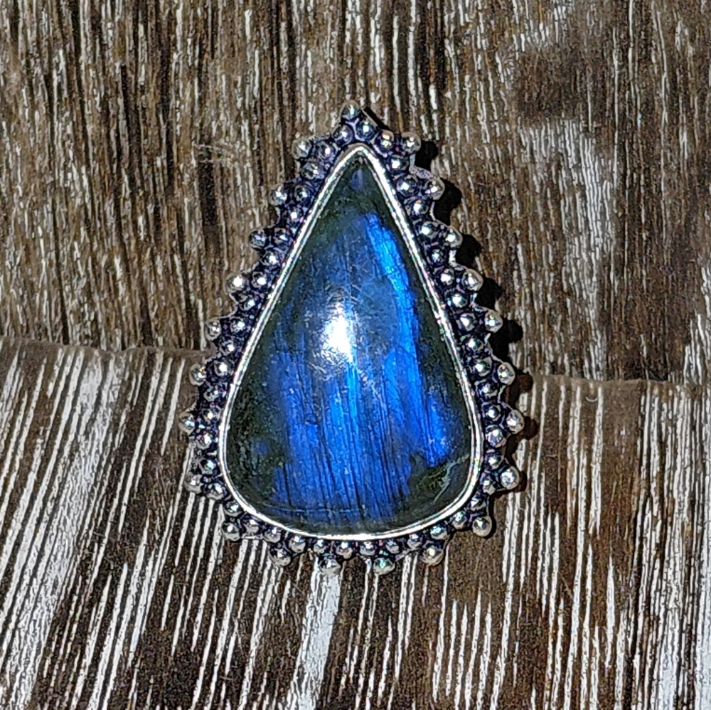 Flash Labradorite Teardrop Ring Size 6.5 - Picture 5 of 10
